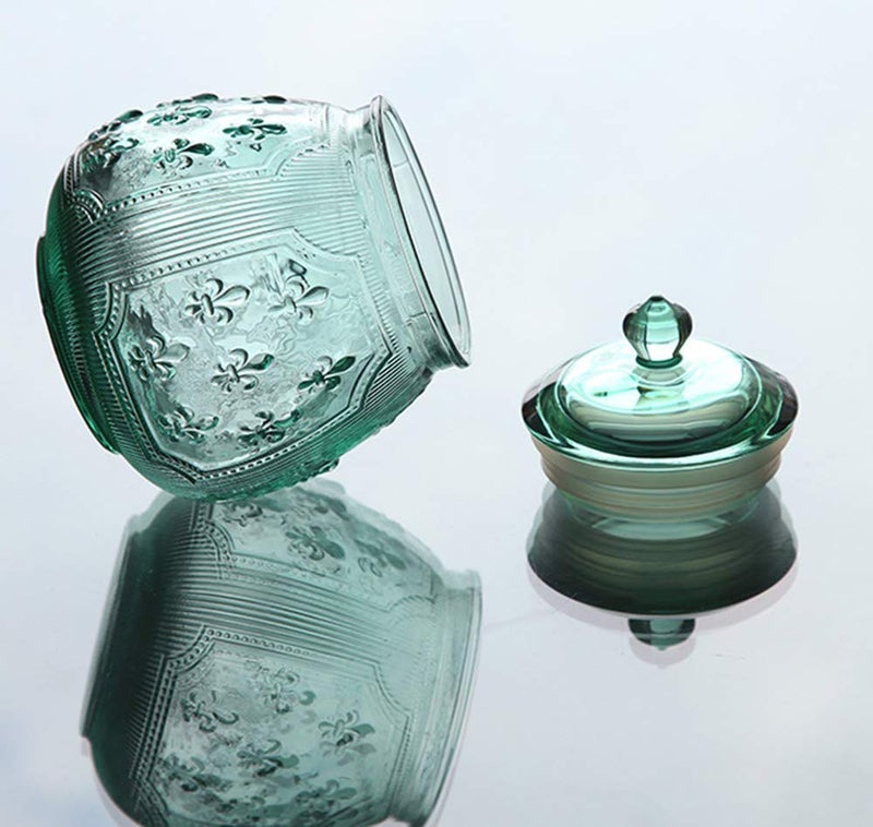 Mathew O Vintage Relief Crystal Glass Candy Dish Snack Jar with Seal Lid, 21oz, Round, Flip Top, Eco-friendly Glass - Image 2